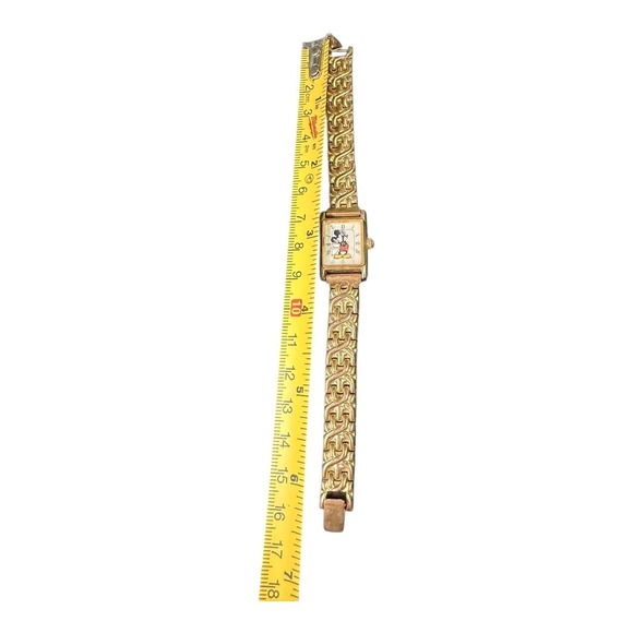 Vintage Disney Mickey Mouse Watch Gold Tone Tank Roman Numeral Link Bracelet